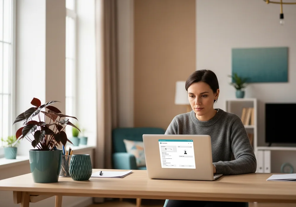 Reviewing online privacy on a laptop